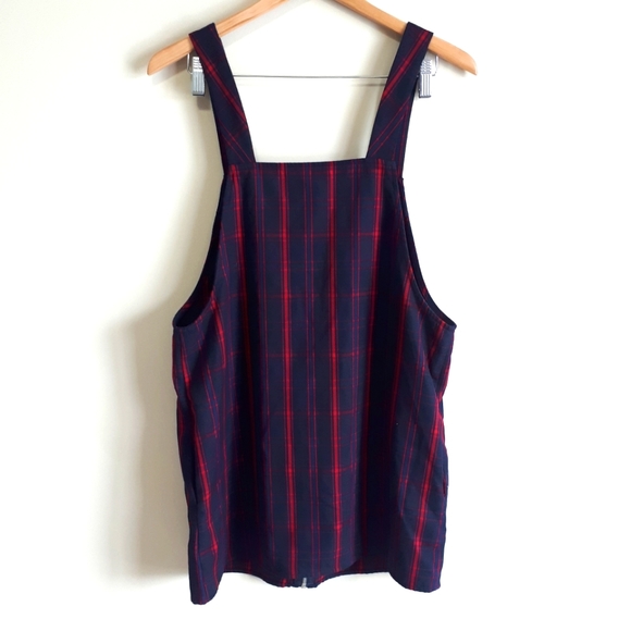 FOREVER 21 / L / Women's Tartan Plaid Pinafore Full Front Zip Mini Dress - Red - Picture 6 of 9